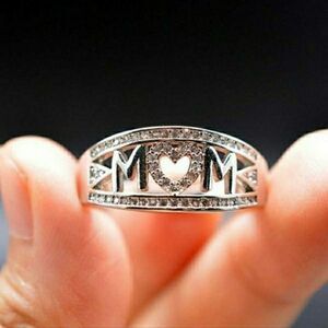 Silver rhinestone MOM Ring